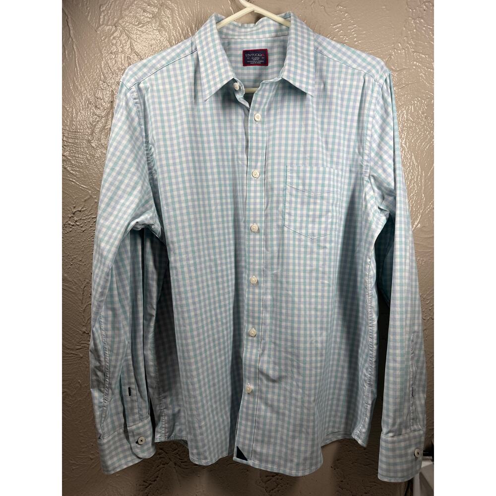 UNTUCKit White Long Sleeve Checkered Button Up Shirt Mens Slim Fit Size XL